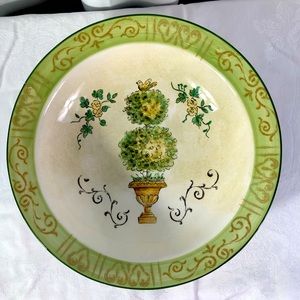 NWOT Lovely Topiary Bird Floral LG Ceramic Serving Bowl or Centerpiece VTG MINT!